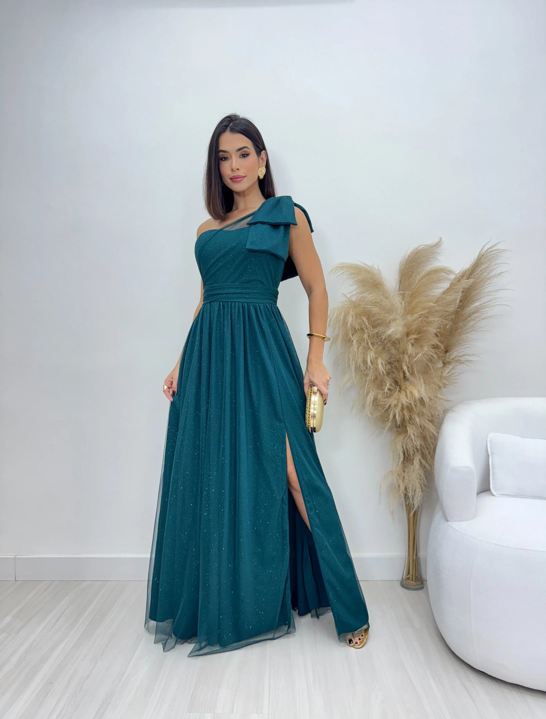 Vestido Longo em Tule Sofia Com Glitter