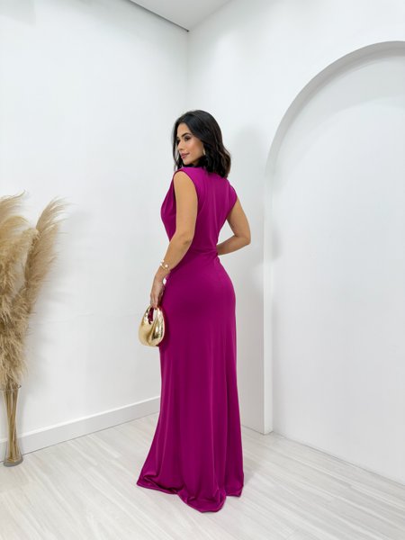 Vestido Longo Nicole Poliamida Rosa Fúcsia