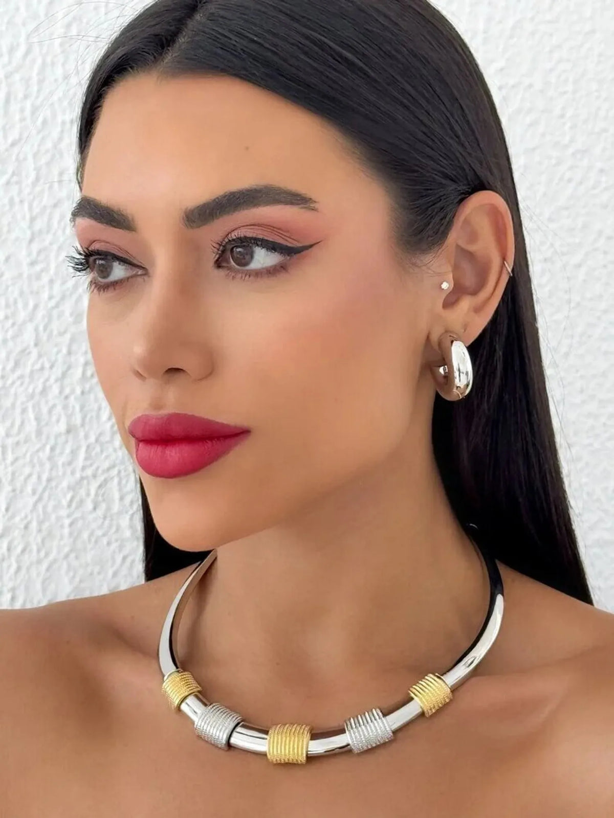 Colar Folheado a Prata e Ouro 18k Mix Banho Aro Angélica