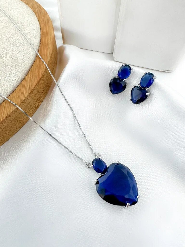 Colar e Brinco Coração em Zirconia Folheado a Prata 925 Rosê