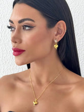 Conjunto Colar e Brinco Ponteira Quadrada Cravejada com Coração Liso
