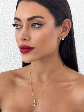 Conjunto Colar e Brinco Folheado a Ouro 18k Ponto de Luz Com Círculos
