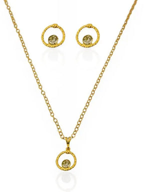 Conjunto Colar e Brinco Folheado a Ouro 18k Ponto de Luz Com Círculos
