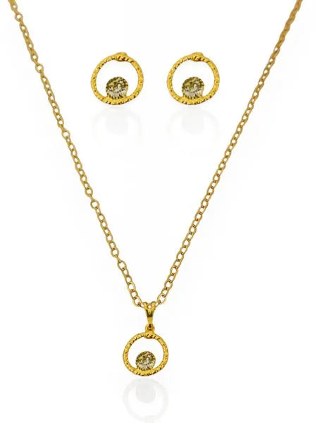 Conjunto Colar e Brinco Folheado a Ouro 18k Ponto de Luz Com Círculos
