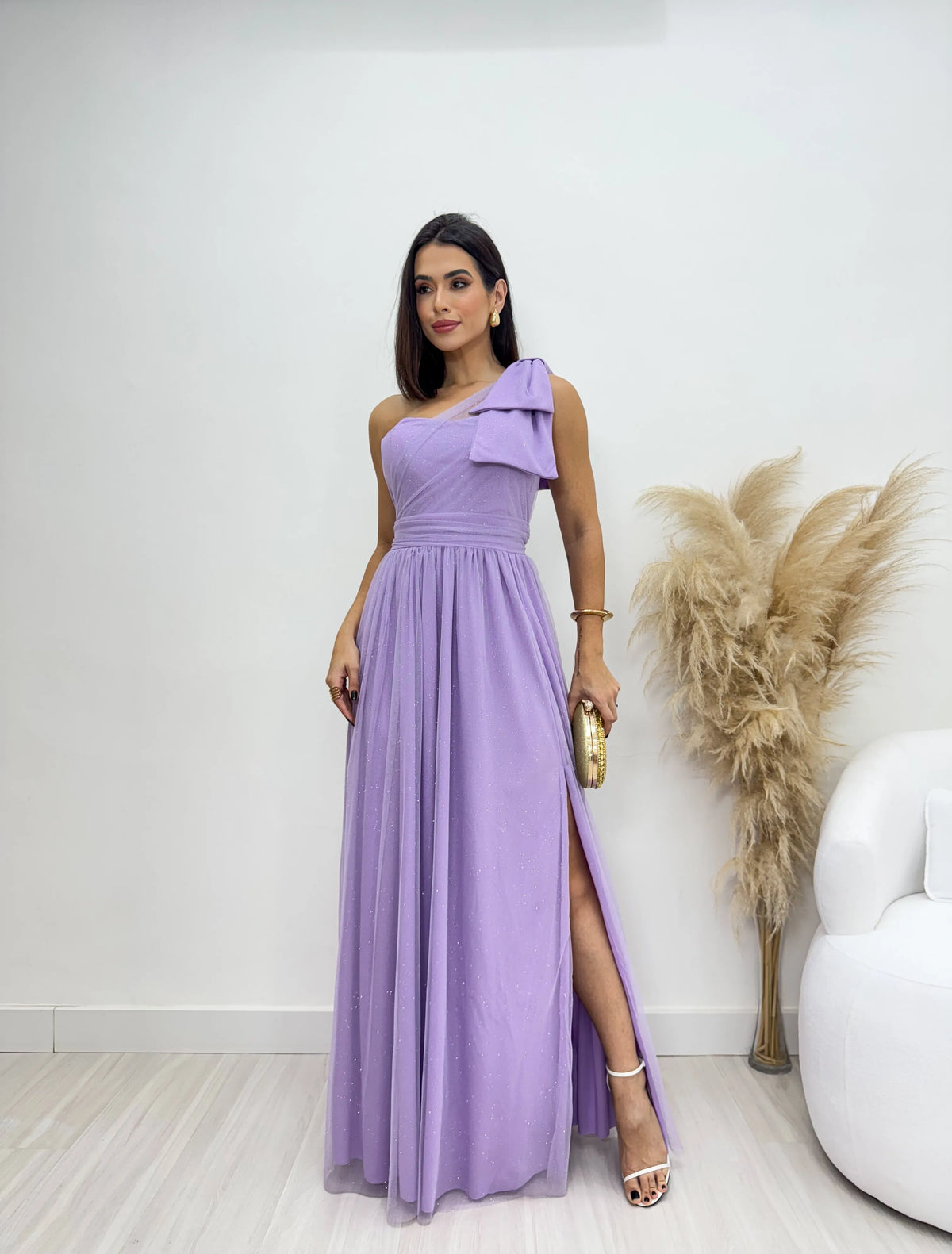 Vestido Longo em Tule Sofia Com Glitter