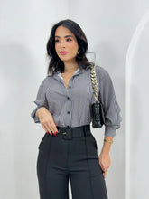 Camisa Social Risca de Giz Preto
